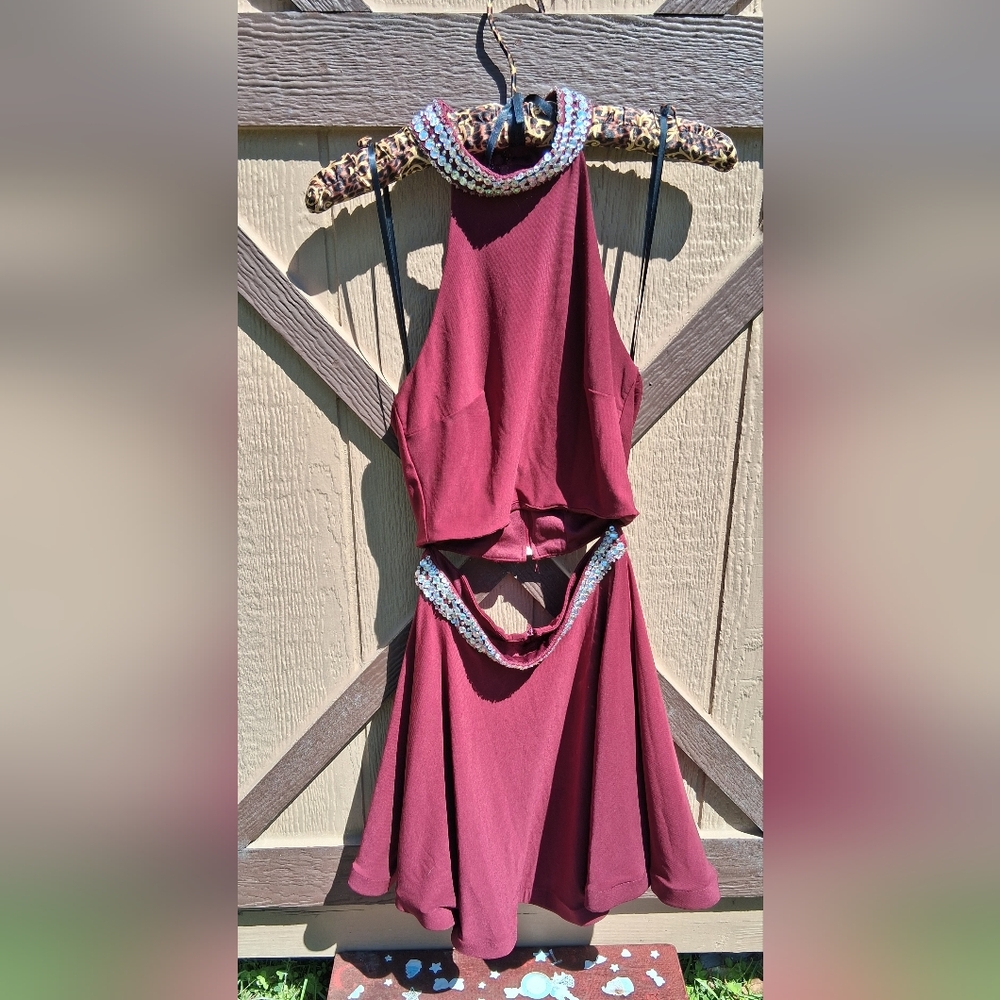 B Darlin Girls Burgundy Two-Piece Formal Dress with Sequin Trim
